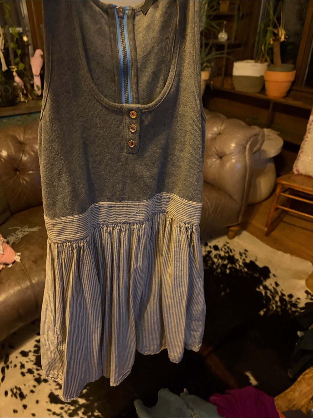 THML grey Striped Sundress with Button Detail